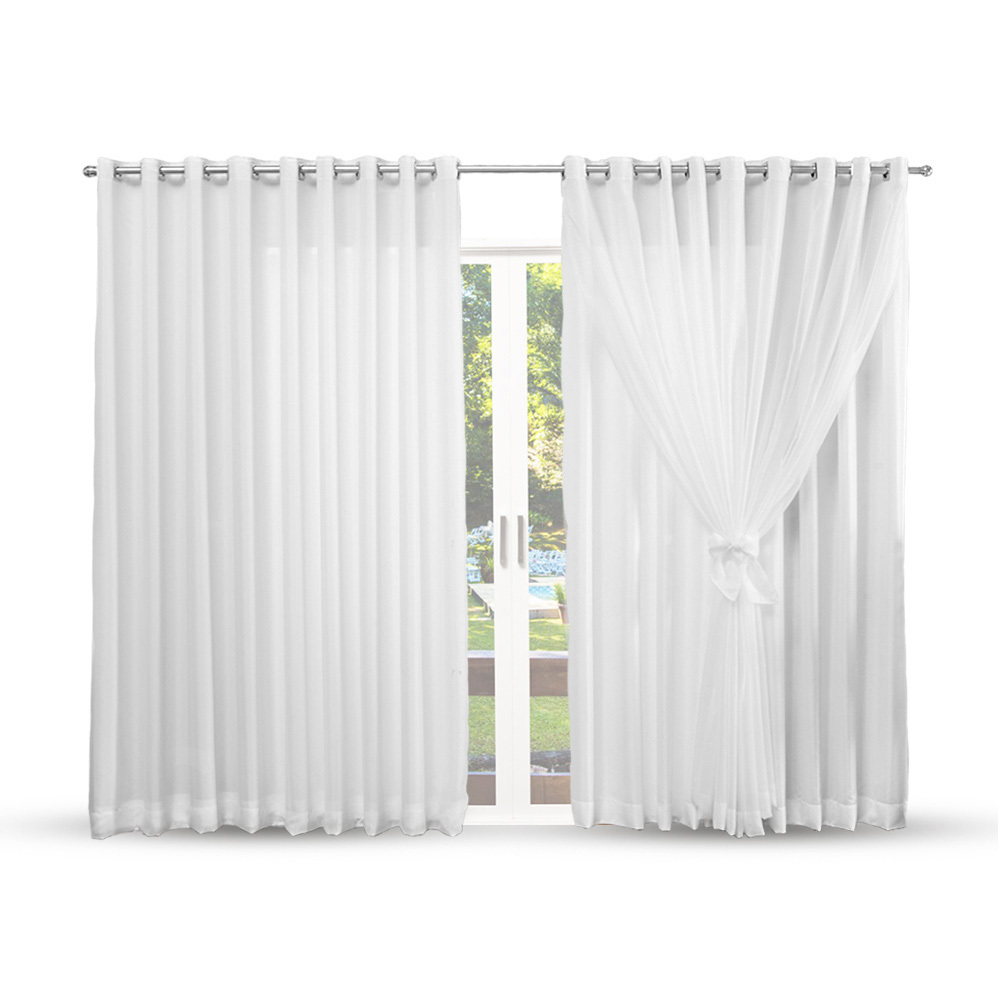 Cortina Microfibra com Voil - Decoração p/ Sala ou Quarto apartamento ilhós cromado porta grande Cortina Microfibra com Voil - Decoração p/ Sala ou Quarto apartamento ilhós cromado porta grande - Oferta na Shopee