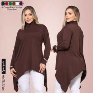 Camisa Feminia Gola Alta Soltinha Blusa Manga Longa De Inverno Com PONTA - Oferta na Shopee