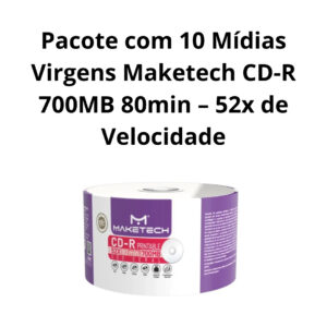 Pacote com 10 Mídias Virgens Maketech CD-R 700MB 80min – 52x de Velocidade - Oferta na Shopee