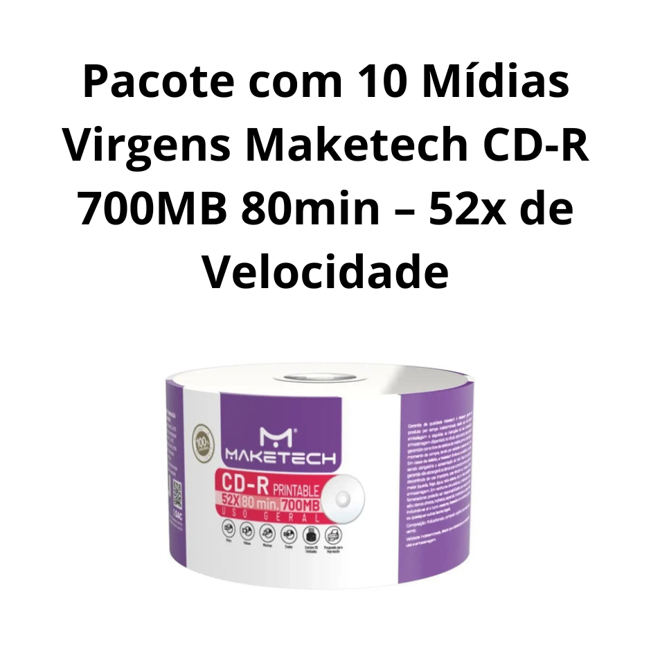 Pacote com 10 Mídias Virgens Maketech CD-R 700MB 80min – 52x de Velocidade Pacote com 10 Mídias Virgens Maketech CD-R 700MB 80min – 52x de Velocidade - Oferta na Shopee