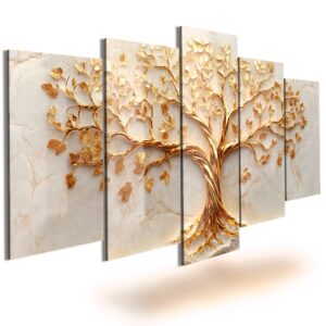 Quadros Decorativos Árvore da Vida Dourada Ouro Fundo Branco Para Sala Quarto Moderno - Oferta na Shopee