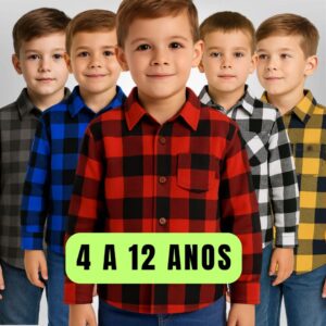 Camisa Xadrez Infantil Juvenil Flanelada Manga Longa – Tamanho 2 ao 10 - Festa Junina São João - Oferta na Shopee