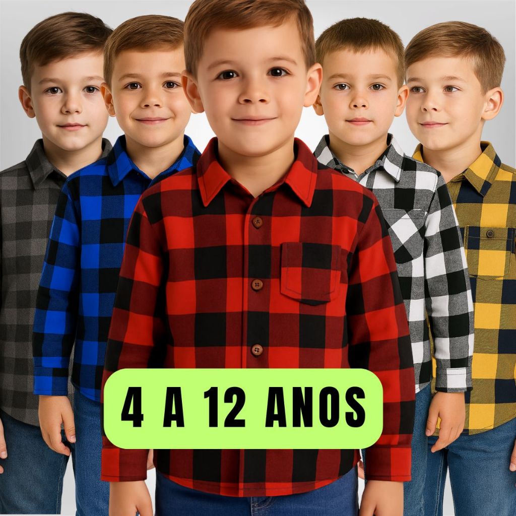 Camisa Xadrez Infantil Juvenil Flanelada Manga Longa – Tamanho 2 ao 10 – Festa Junina São João Camisa Xadrez Infantil Juvenil Flanelada Manga Longa – Tamanho 2 ao 10 – Festa Junina São João