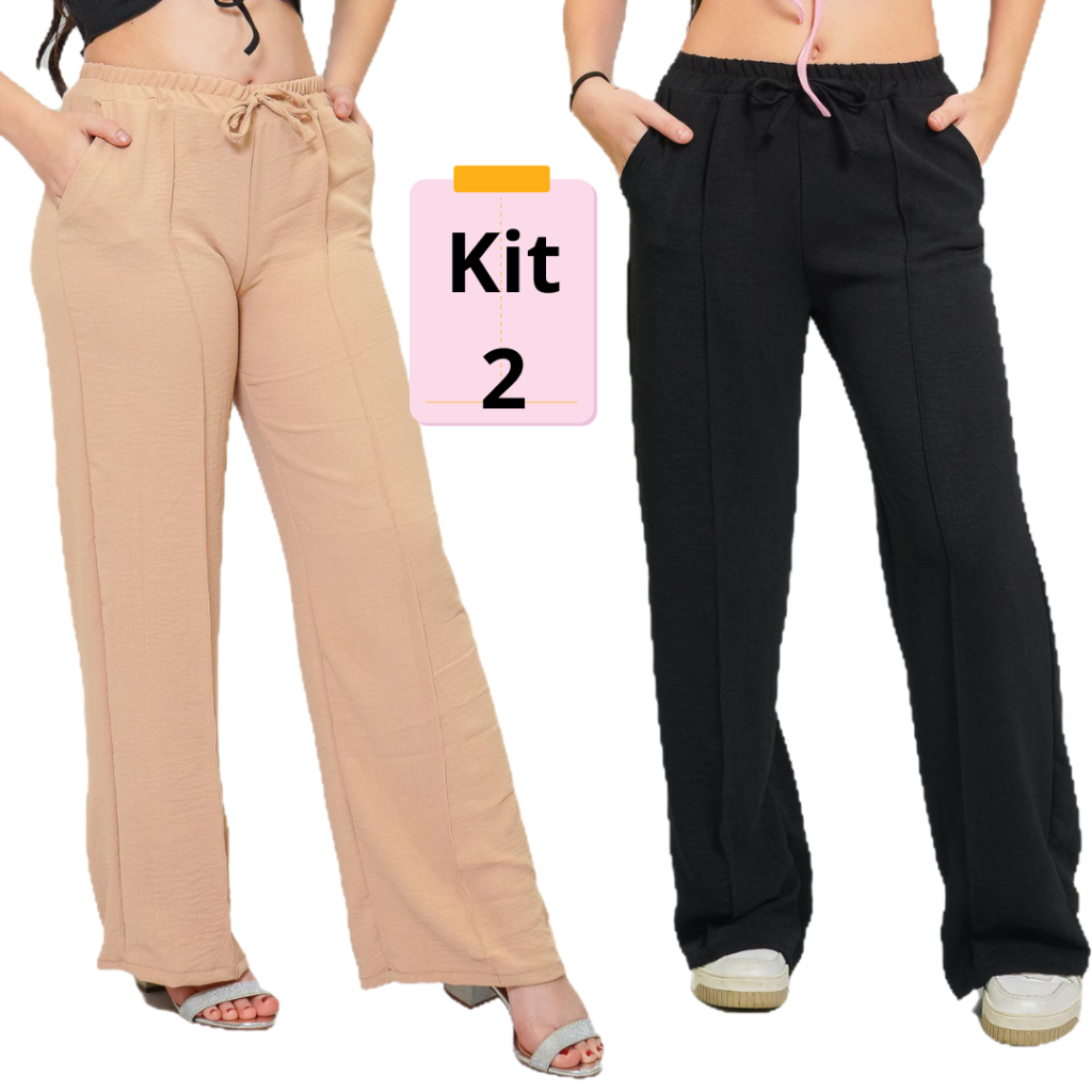kit 2 calça feminina juvenil duna wide leg ou pantalona zero transparência kit 2 calça feminina juvenil duna wide leg ou pantalona zero transparência