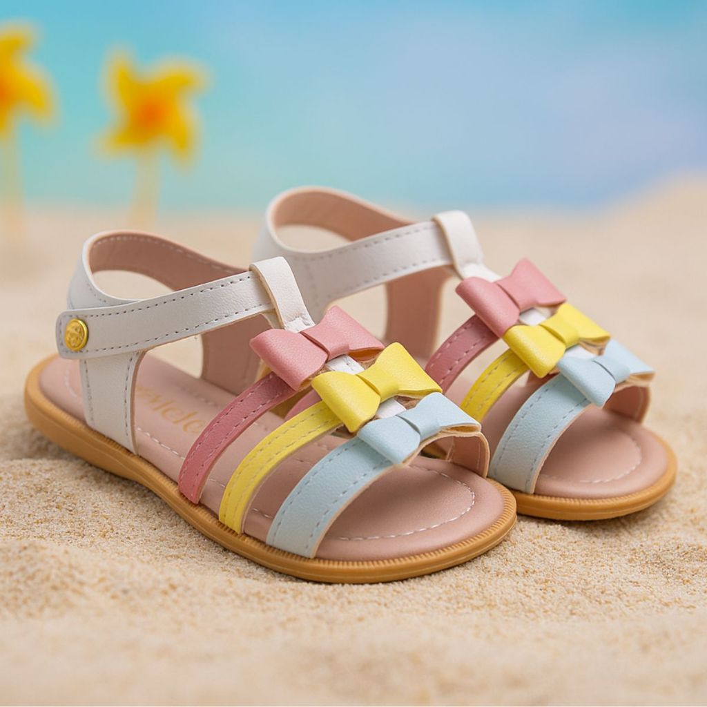 Sandalia Infantil Delicada Laços Coloridos – Café com leite Sandalia Infantil Delicada Laços Coloridos – Café com leite
