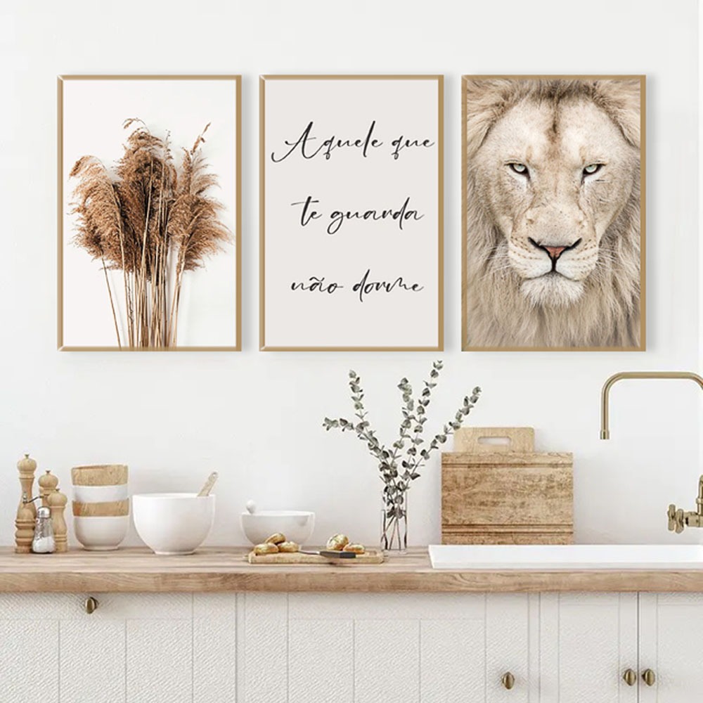 Kit 3 Quadros Decorativos Leão Frase Motivacional e Pampas – Estilo Boho Minimalista Sala Quarto Kit 3 Quadros Decorativos Leão Frase Motivacional e Pampas – Estilo Boho Minimalista Sala Quarto - Oferta na Shopee