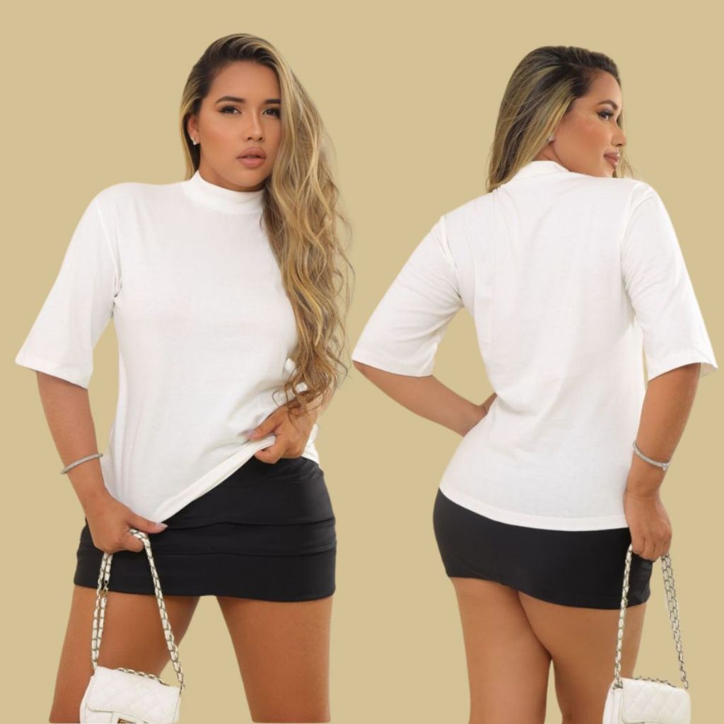 Blusa Feminina T-Shirt Oversized Gola Alta | Estilo & Conforto Blusa Feminina T-Shirt Oversized Gola Alta | Estilo & Conforto - Oferta na Shopee