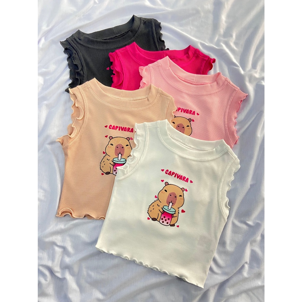 Regata Infantil Menina Capivara Suco fofo Fru Fru Canelado Ribana DTF01 Regata Infantil Menina Capivara Suco fofo Fru Fru Canelado Ribana DTF01 - Oferta na Shopee
