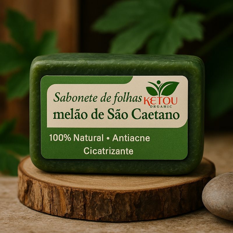 Sabonete Natural de Folhas de Melão de São Caetano | Antiacne, Cicatrizante, Pele Saudável, Ideal para todos os tipos de Sabonete Natural de Folhas de Melão de São Caetano | Antiacne