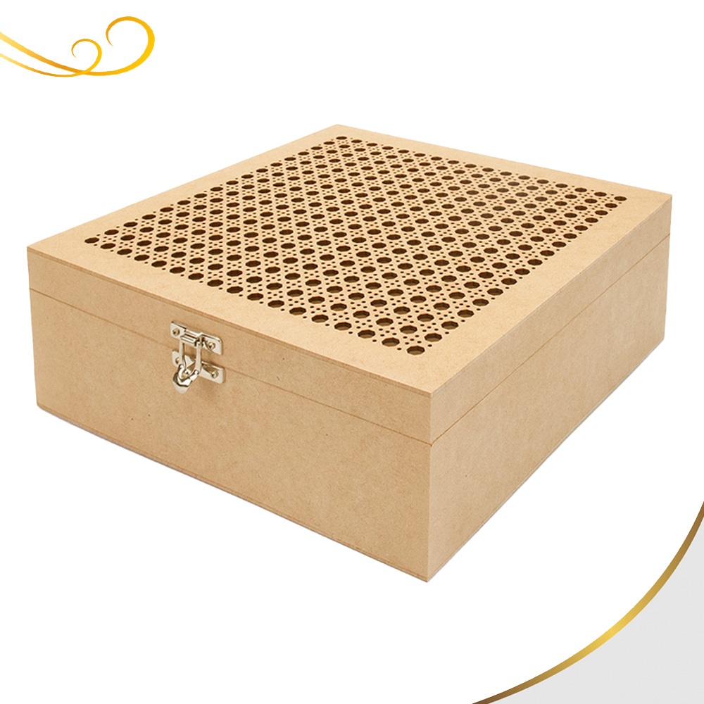 Caixa Quadrada Grande 30×30 Com Fecho e Dobradiça em MDF Cru Caixa Quadrada Grande 30×30 Com Fecho e Dobradiça em MDF Cru