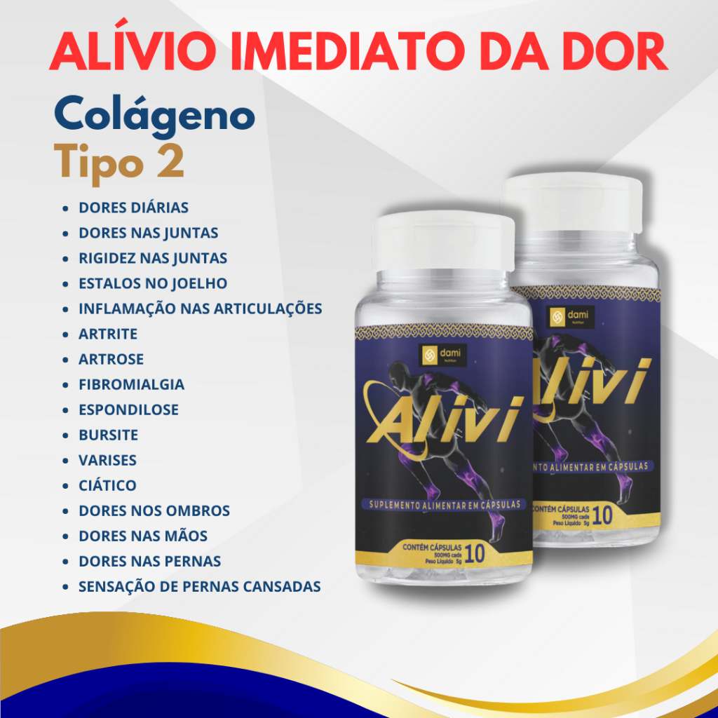 Alivi Colágeno Tipo 2 – 2 Potes 20 Cápsulas – Envio Imediato Alivi Colágeno Tipo 2 – 2 Potes 20 Cápsulas – Envio Imediato