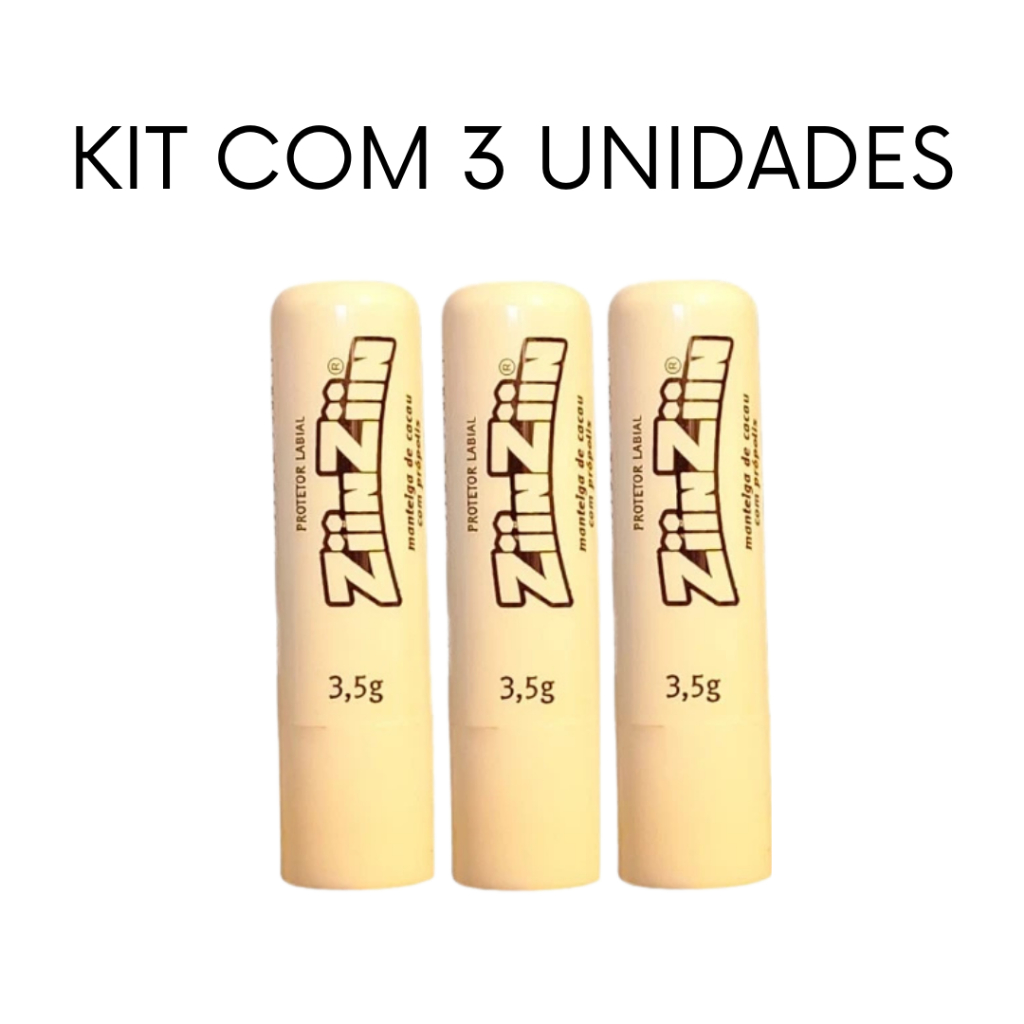 KIT 3 Manteiga de Cacau c/ Própolis ZiinZiin Protetor Labial KIT 3 Manteiga de Cacau c/ Própolis ZiinZiin Protetor Labial