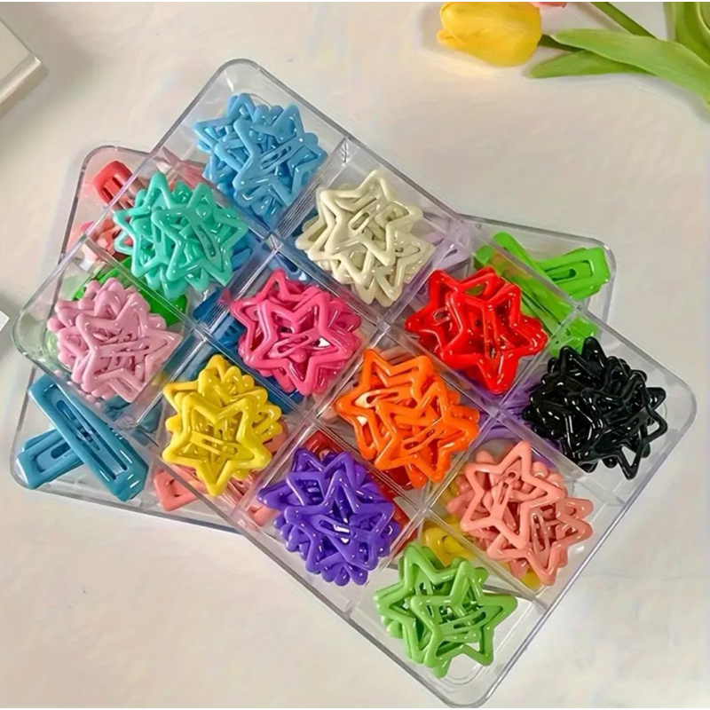 kit 10 peças de presilhas de cabelo de liga colorida em forma de estrela, estilo retrô elegante, design oco e leve kit 10 peças de presilhas de cabelo de liga colorida em forma de estrela