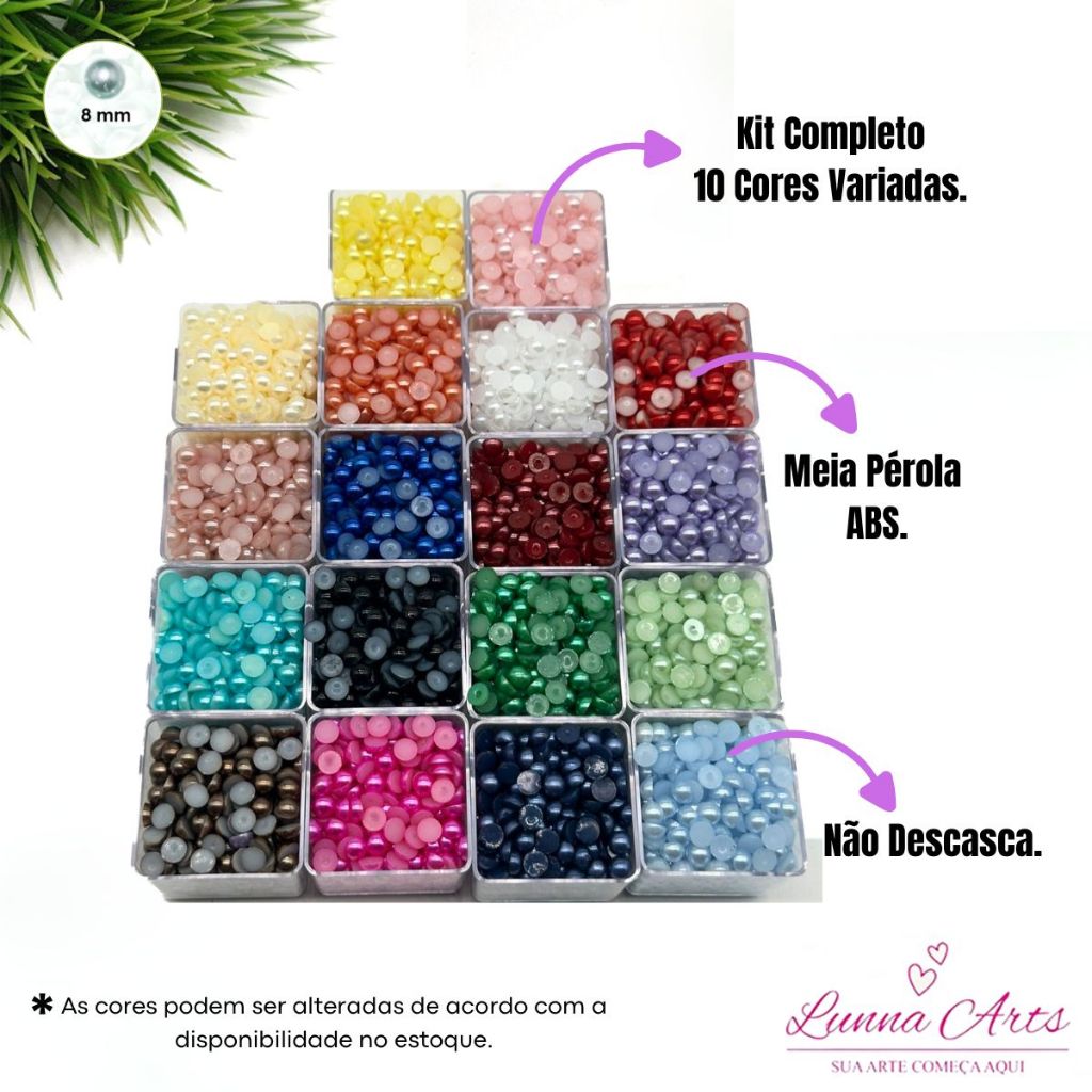 Kit Meia Pérola 8mm Abs 10 Cores 1.000 unidades Para Artesanato Customização Kit Meia Pérola 8mm Abs 10 Cores 1.000 unidades Para Artesanato Customização - Oferta na Shopee