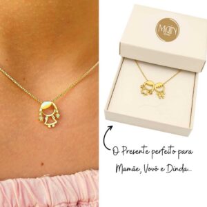 Colar Corrente Veneziana Personalizado com Filhos Menino Menina Presente Mãe Avó Banhado a Ouro 18k - Oferta na Shopee