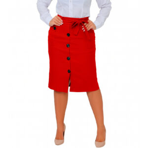 Saia em Tecido Bengaline 6 Botões e Laço Midi Feminina - Oferta na Shopee