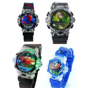 Relogio digital e musical com led do Homem aranha carros superman e da patrulha canina