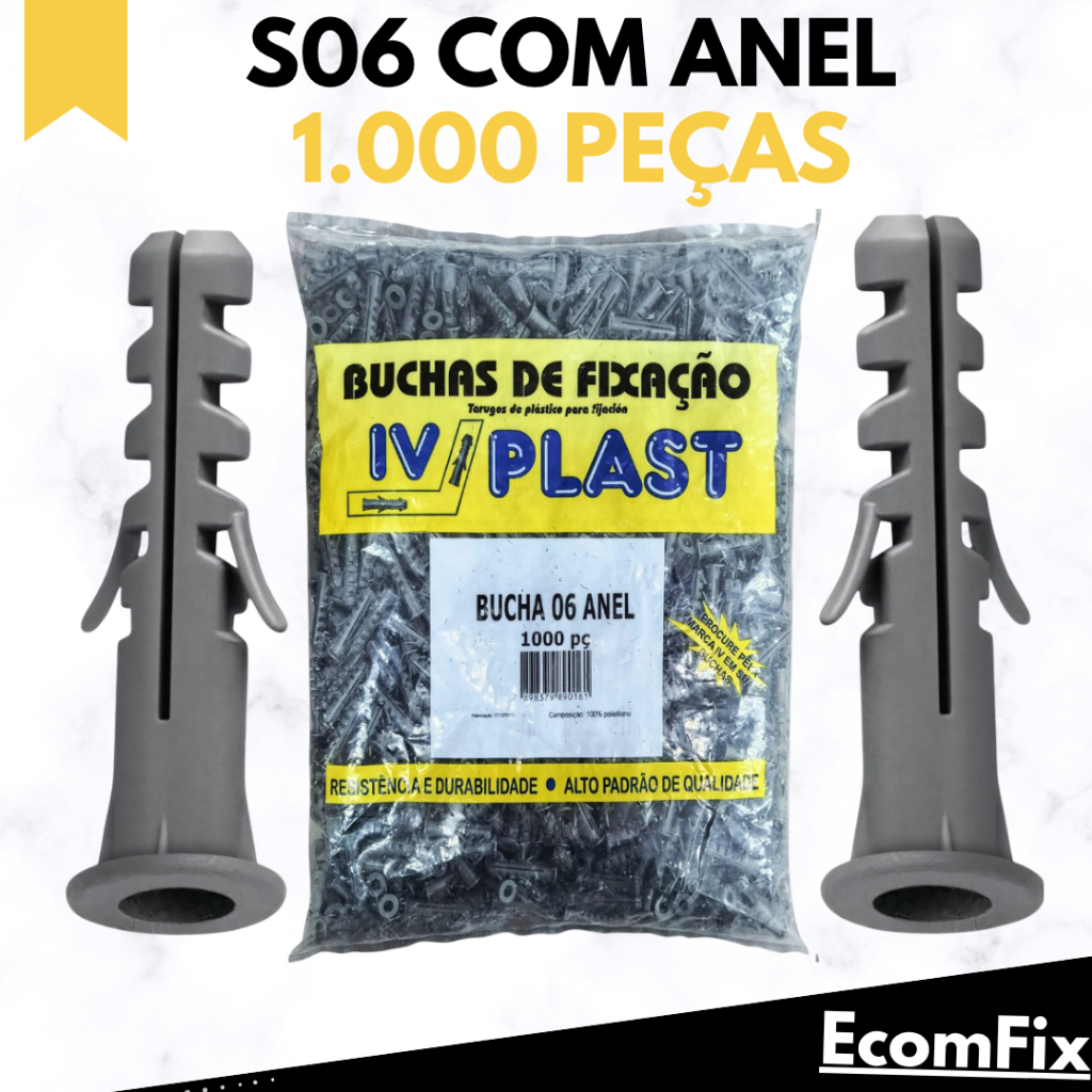 Bucha Para Parede 6mm Ivplast Com Aba Anel Sem Parafuso Pacote 1000 Peças Bucha Para Parede 6mm Ivplast Com Aba Anel Sem Parafuso Pacote 1000 Peças