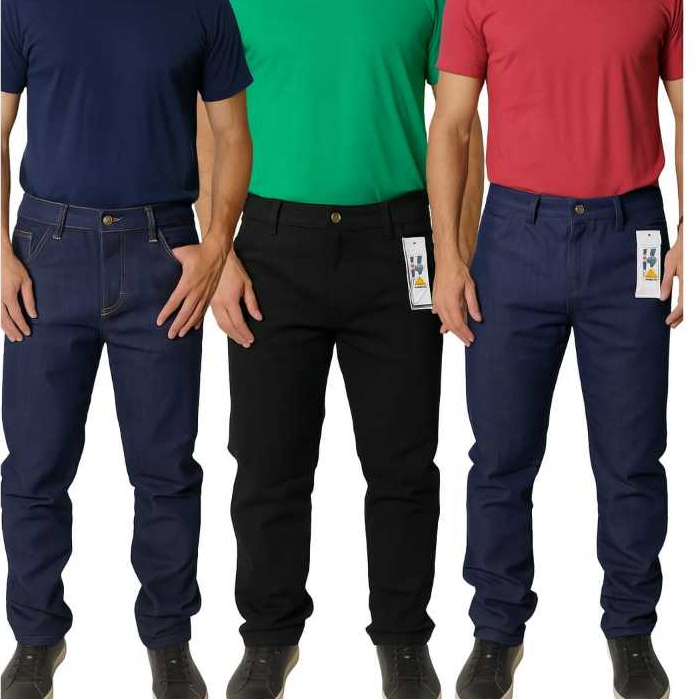 Kit 3 Calça Masculina Jeans Tradicional Para Trabalho Reta Serviço com Elastano Kit 3 Calça Masculina Jeans Tradicional Para Trabalho Reta Serviço com Elastano