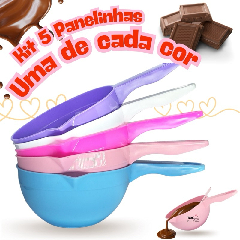 Kit 5 Panelinha Multiuso Confeitaria 850ml Todas as Cores Derretedeira de Chocolate Kit 5 Panelinha Multiuso Confeitaria 850ml Todas as Cores Derretedeira de Chocolate