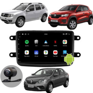 Multimídia Android Auto CarPlay Sem Fio GPS + Moldura Duster Sandero Logan Kwid Captur + Camera de ré - Oferta na Shopee