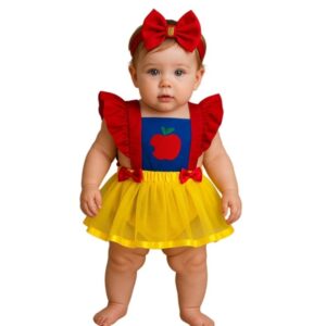 Jardineira Branca De Neve Mesversario Romper Bebê e Infantil