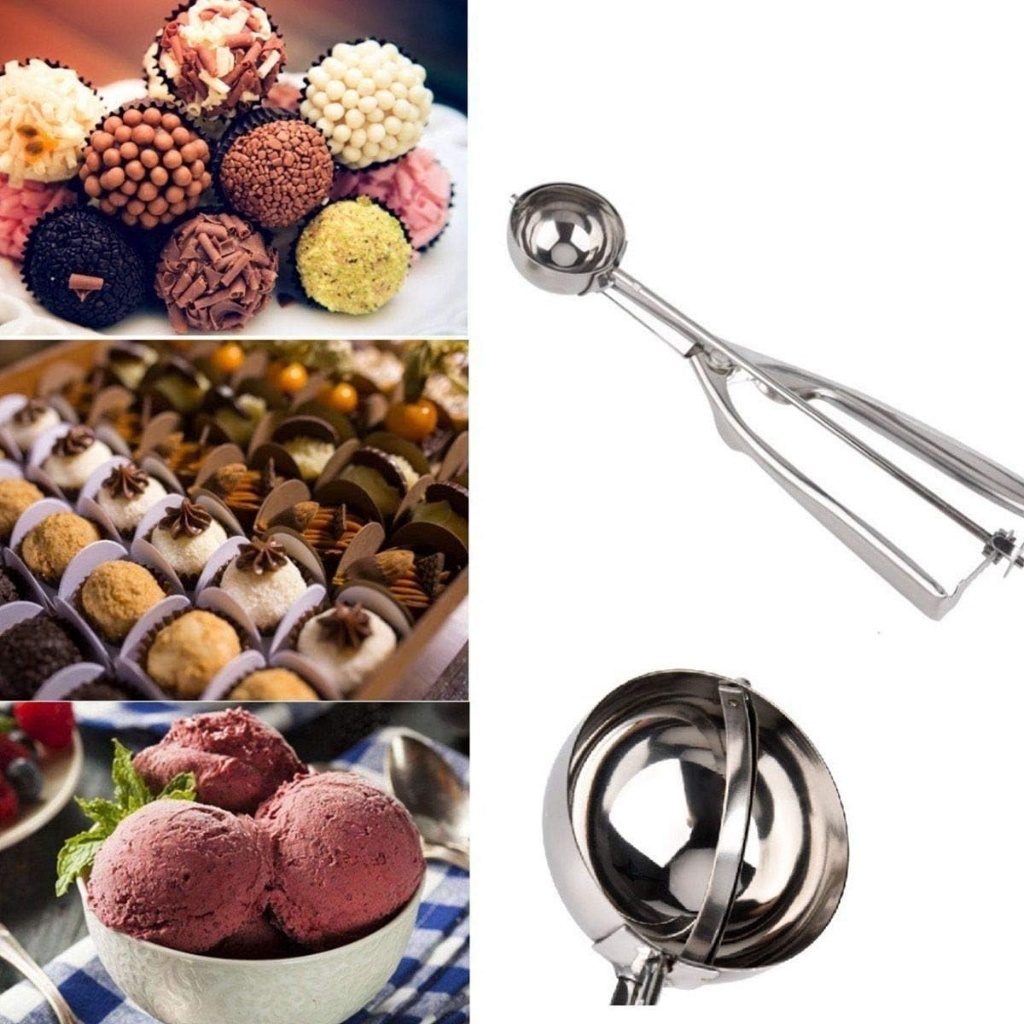 Colher Pegador De Sorvete Com Ejetor Bola 3,5 cm Em Aço Inox Kehome Colher Pegador De Sorvete Com Ejetor Bola 3