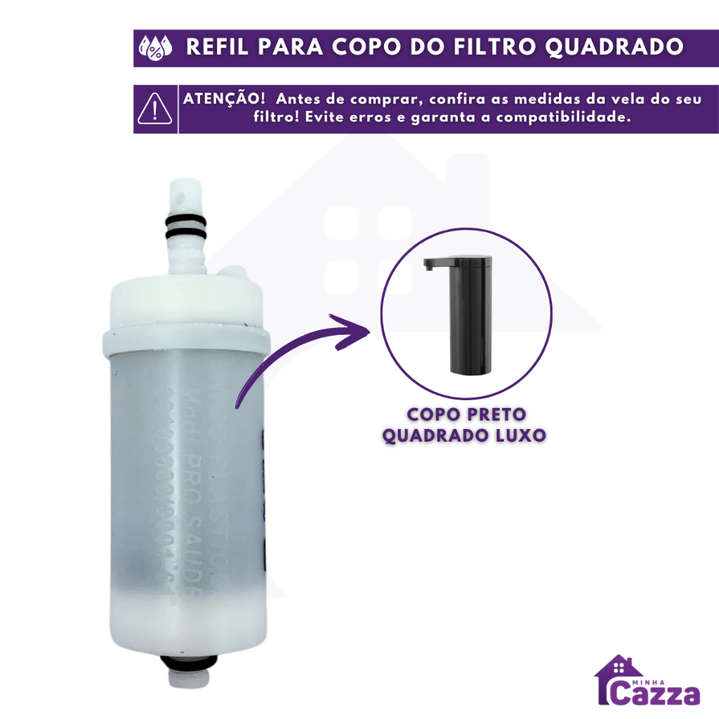 Refil Vela Para Torneira Copo Quadrado Filtro Carvão Ativado Refil Vela Para Torneira Copo Quadrado Filtro Carvão Ativado