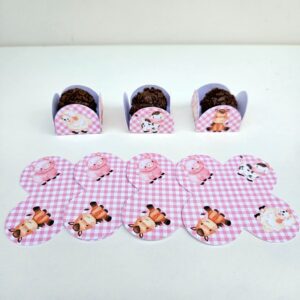 Forminhas de Doces Personalizadas no Tema Fazendinha Rosa /Lembrancinha de Festa /Aniversário/ 4 pétalas - Oferta na Shopee