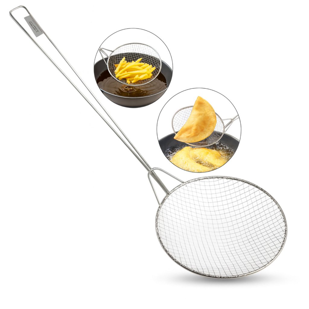 Escumadeira Para Fritura Cabo Longo Rede Com Diâmetro 18cm Pastel Batata Coxinha Escumadeira Para Fritura Cabo Longo Rede Com Diâmetro 18cm Pastel Batata Coxinha