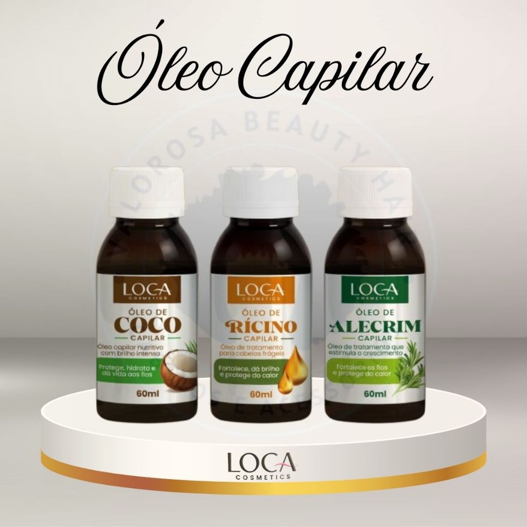 Kit Terapia Capilar Óleos 60ml Coco + Ricino + Alecrim – Loca Cosmetics Kit Terapia Capilar Óleos 60ml Coco + Ricino + Alecrim – Loca Cosmetics