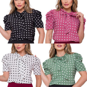 Blusa Camisa Evangélica Social Bolinha Poa Com Laço Princesa - Oferta na Shopee