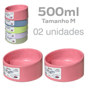 2 Pote Comedouro Bebedouro Slim Médio 500ml para Cachorro Família Estimação - Oferta na Shopee