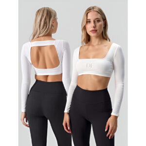 Top Cropped Feminino Fitness Costas Aberta Manga Longa Academia - Oferta na Shopee
