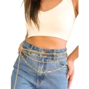 Cinto Corrente 3 Em 1 Moda Feminina Estiloso Prata E Dourado Shr - Oferta na Shopee
