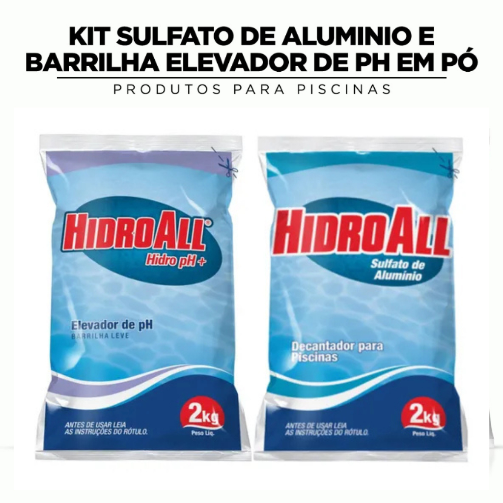 Kit Barrilha Leve + Sulfato de Alumínio Hidroall 2kg (Elevador de pH e Decantador Para Piscina) Kit Barrilha Leve + Sulfato de Alumínio Hidroall 2kg (Elevador de pH e Decantador Para Piscina)