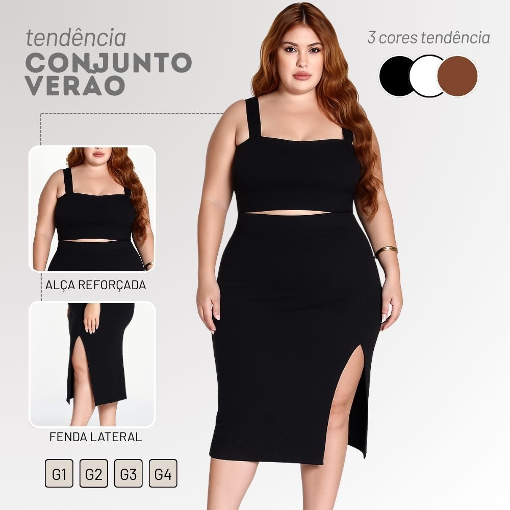 Conjunto Plus Size Feminino Preto Top Saia Midi Fenda Festa Balada Praia Verão Conjunto Plus Size Feminino Preto Top Saia Midi Fenda Festa Balada Praia Verão - Oferta na Shopee