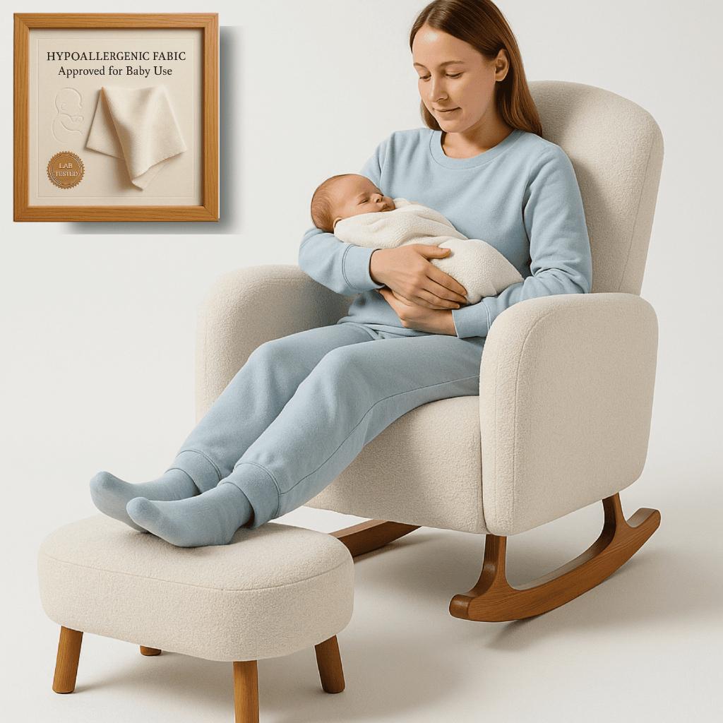 Poltrona de Amamentação Orgânica – Poltrona Balanço Decorativa Boucle Com Puff Para Descanso De Pés Poltrona de Amamentação Orgânica – Poltrona Balanço Decorativa Boucle Com Puff Para Descanso De Pés