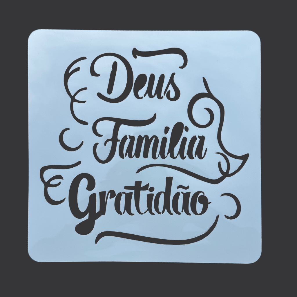 Estêncil Molde Frases Deus, Família e Gratidão para Artesanato, Pintura, Tecido, Religioso Positivas Estêncil Molde Frases Deus