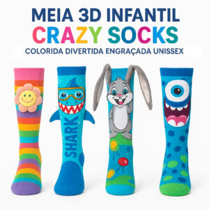 Meias 3D Crazy Socks – Diversão e Conforto em Cada Passo! - Oferta na Shopee