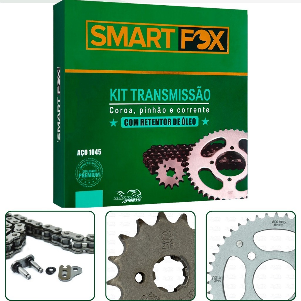 Kit Relação Transmissão Com RETENTOR Cg Titan Fan 125/150/160 Todas Aço 1045 Kit Relação Transmissão Com RETENTOR Cg Titan Fan 125/150/160 Todas Aço 1045