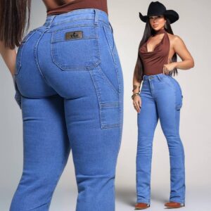 Calça Jeans Carpinteira Feminina Moda Country Sertaneja Muladeira Rodeio Cowgirl Bolsos Utilitários Estilo Sertanejo - Oferta na Shopee
