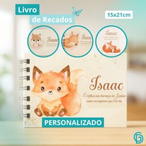 Livro De Recados Personalizado Chá De Bebê Maternidade Aniversário Caderno Assinatura Raposa - Oferta na Shopee