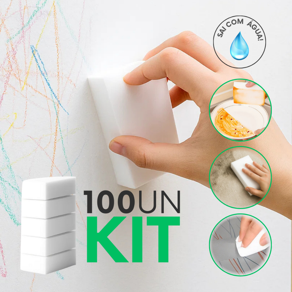 Esponjas Mágica Tira Manchas E Riscos Kit 100UN Bucha Melamina Esponjas Mágica Tira Manchas E Riscos Kit 100UN Bucha Melamina