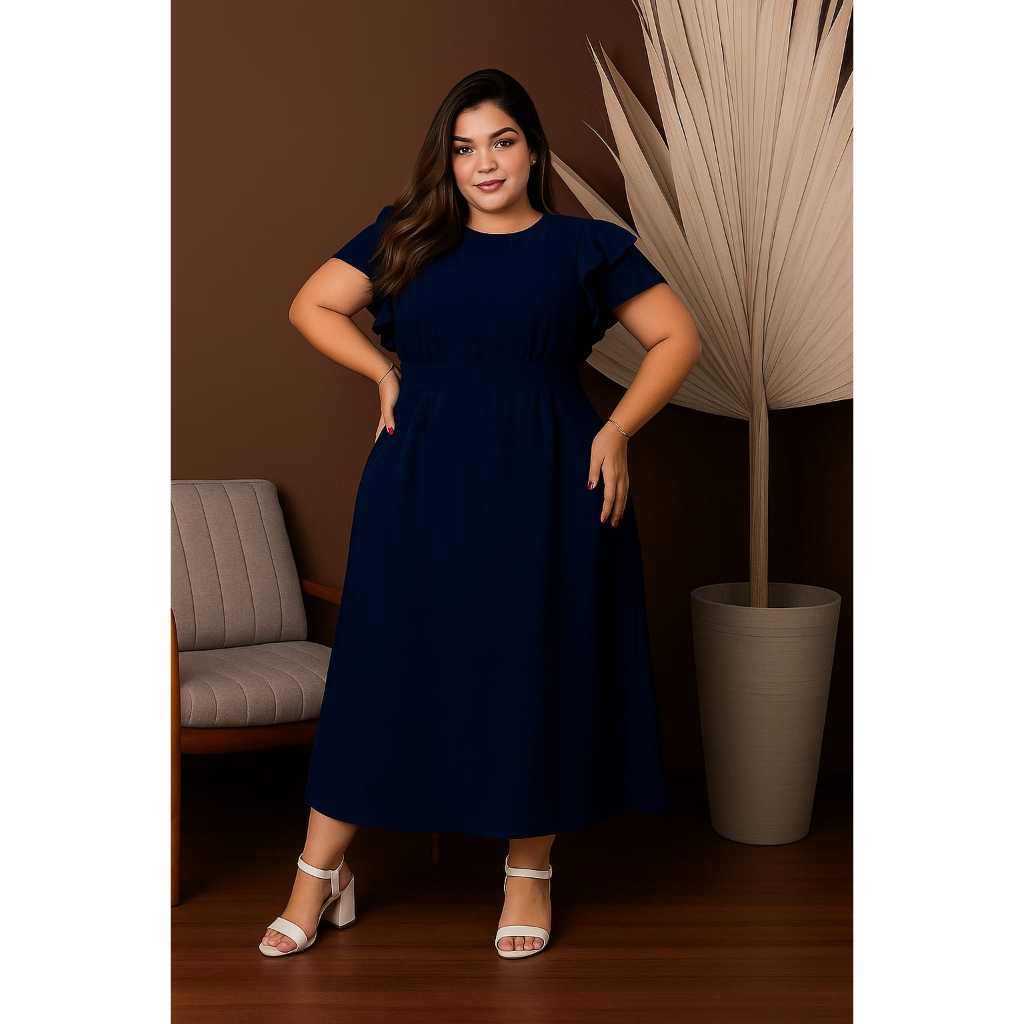 Vestido Longo Plus Size Manga Com Babado Moda Plus Conforto e Elegância Blogueira Vestido Longo Plus Size Manga Com Babado Moda Plus Conforto e Elegância Blogueira - Oferta na Shopee