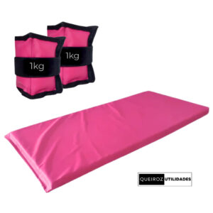 KIT Caneleira de Peso Rosa Par de 1KG + Colchonete Rosa Treino/Academia/Musculação/Fisioterapia - Oferta na Shopee