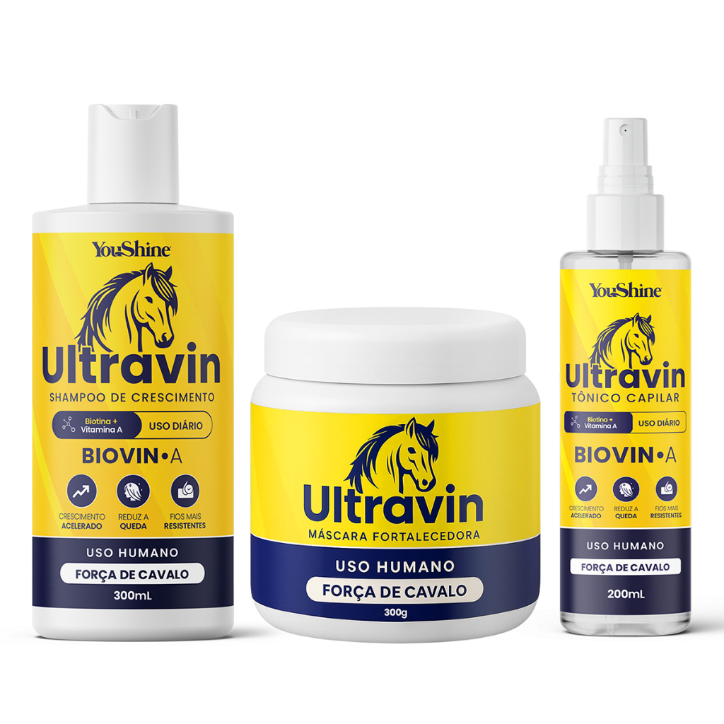 Kit Crescimento Acelerado Biovin-A Ultravin Força de Cavalo YouShine Shampoo Máscara e Tônico Kit Crescimento Acelerado Biovin-A Ultravin Força de Cavalo YouShine Shampoo Máscara e Tônico