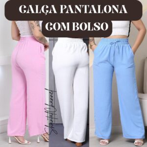 Calça Pantalona Feminina Com Bolso Duna Cintura Alta ENVIO IMEDIATO PROMOÇÃO - Oferta na Shopee