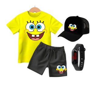 Conjunto Infantil Meninos Camiseta Short Relogio Boné Bob Esponja - Oferta na Shopee
