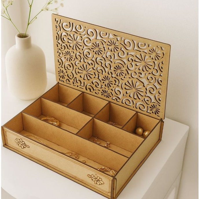 Porta-Jóias Arabesco MDF 27x18x5cm Tampa Vazada Decorativa Divisórias Internas Organização Porta-Jóias Arabesco MDF 27x18x5cm Tampa Vazada Decorativa Divisórias Internas Organização - Oferta na Shopee